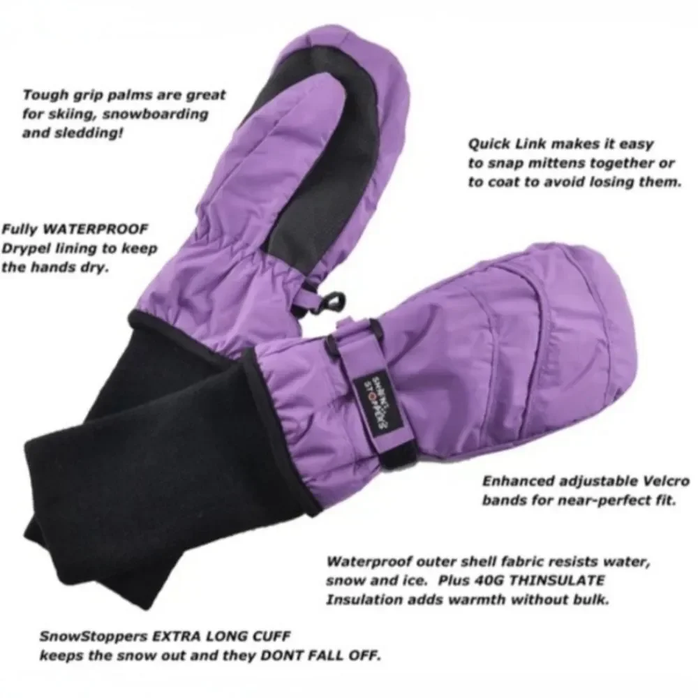 SnowStoppers® Kids Purple Waterproof Long Cuff Winter Thinsulate™ Mittens